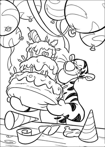 Tigger Is Holding A Birthday Cake  Coloring Page